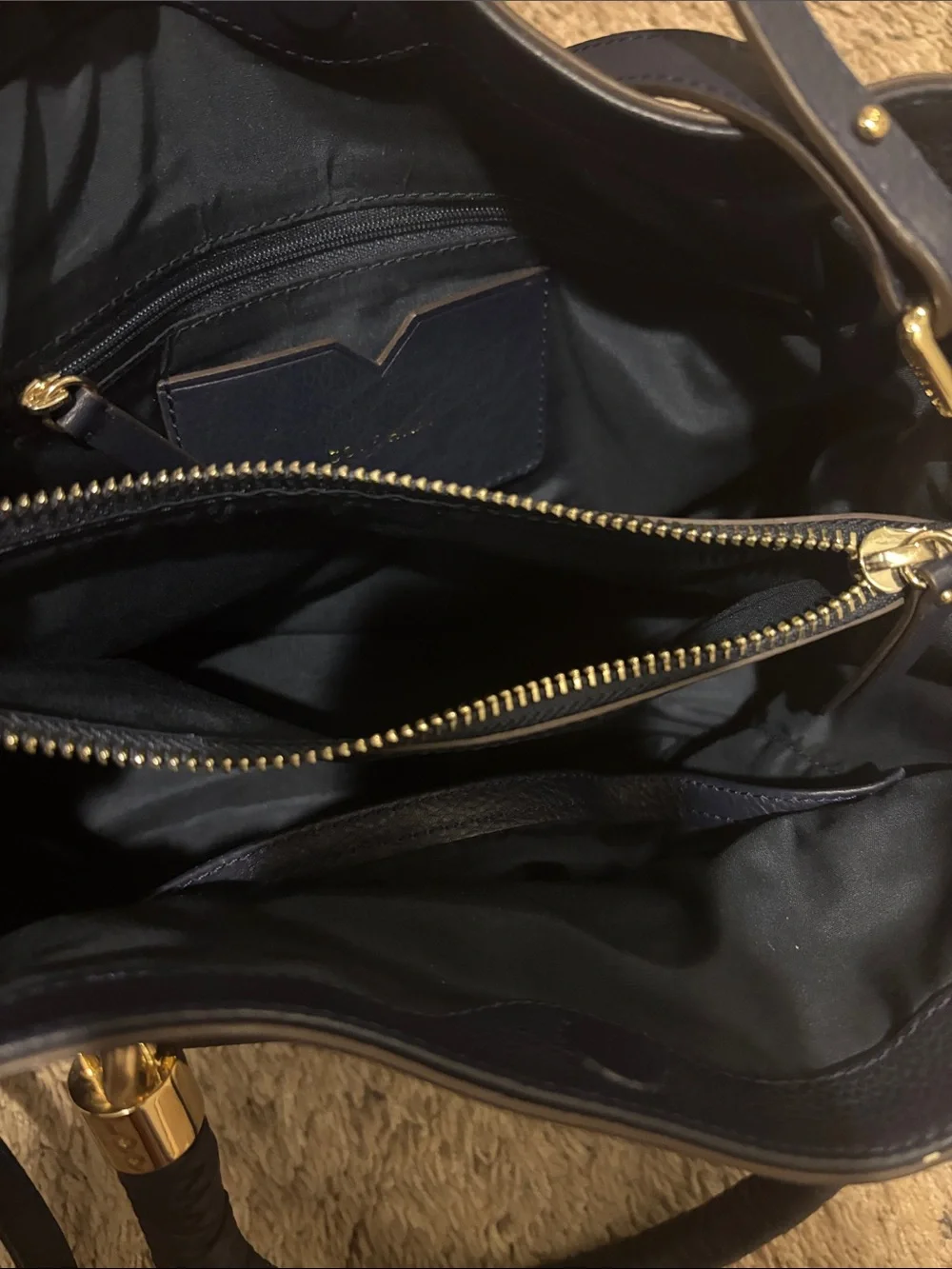 Cole Haan Navy Woven-Front Leather Shoulder Bag
